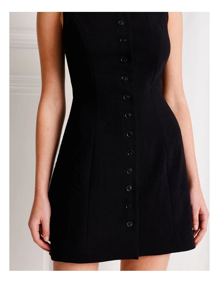 Tailored Button Up Mini Dress in Black image 3