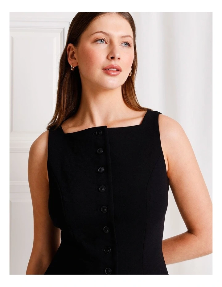 Tailored Button Up Mini Dress in Black image 5