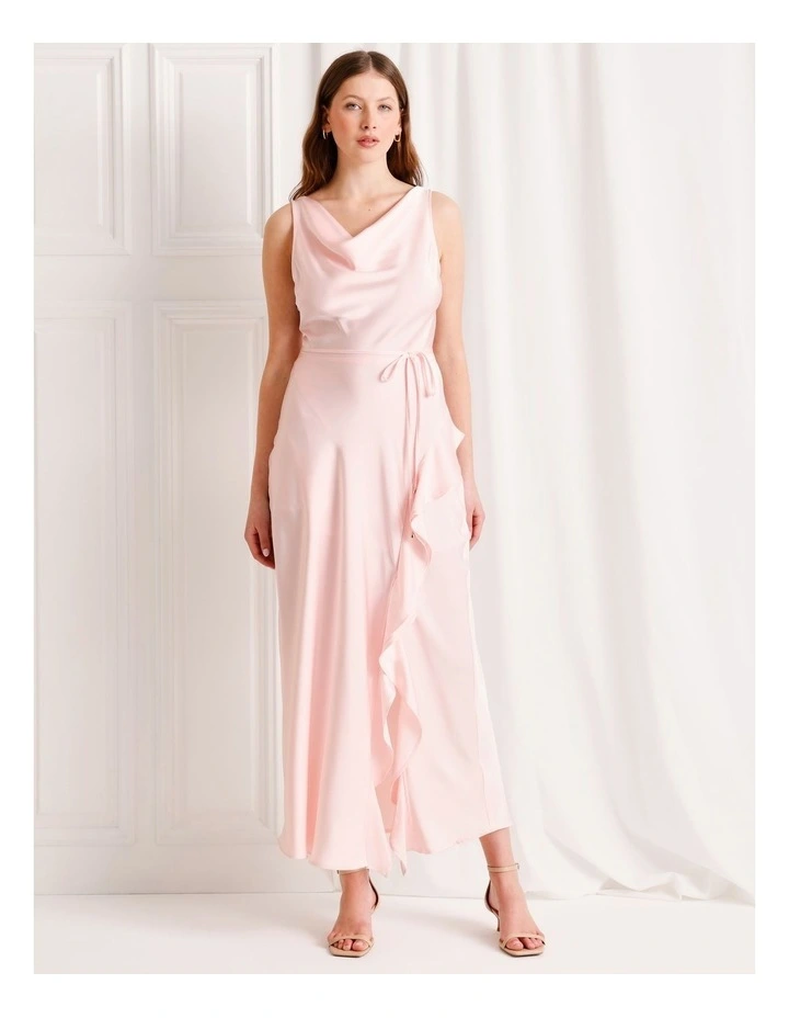 Satin Ruffle Maxi Dress in Light Pink image 3