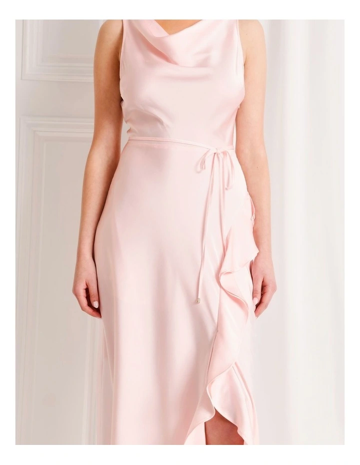 Satin Ruffle Maxi Dress in Light Pink image 4