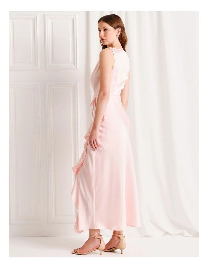 Satin Ruffle Maxi Dress in Light Pink image 6