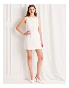 Tailored Button Up Mini Dress in White