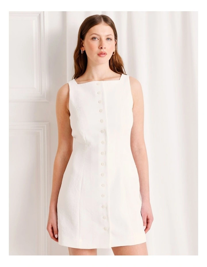 Tailored Button Up Mini Dress in White image 2