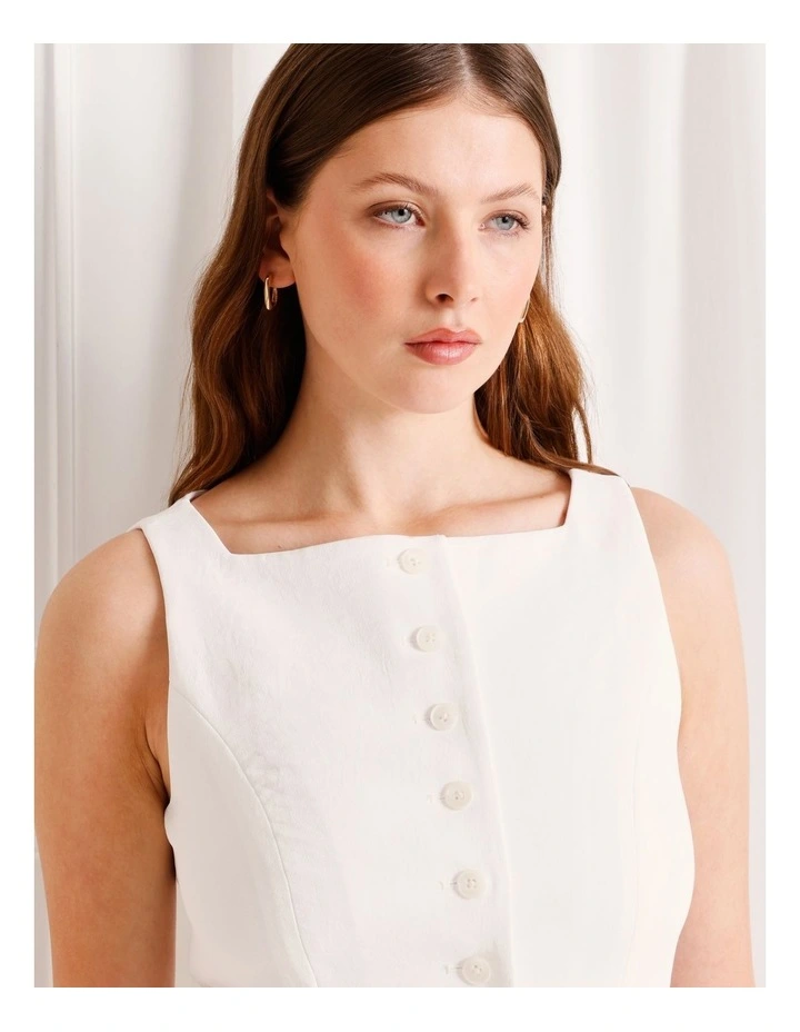 Tailored Button Up Mini Dress in White image 3
