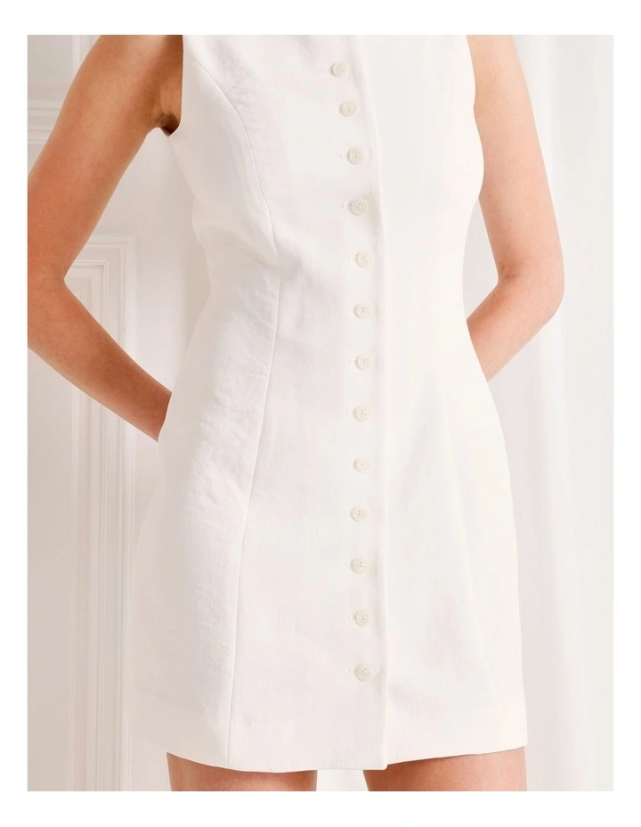 Tailored Button Up Mini Dress in White image 4