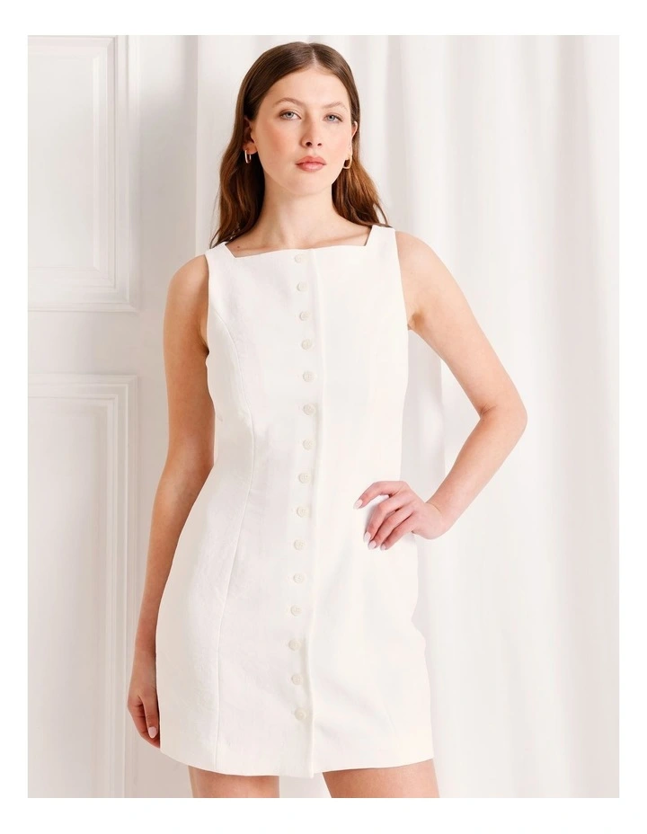 Tailored Button Up Mini Dress in White image 5