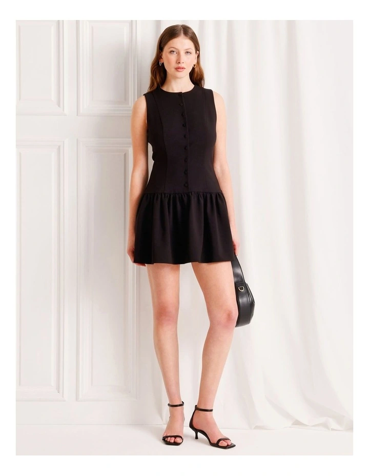Tailored Drop Waist Mini Dress in Black image 2