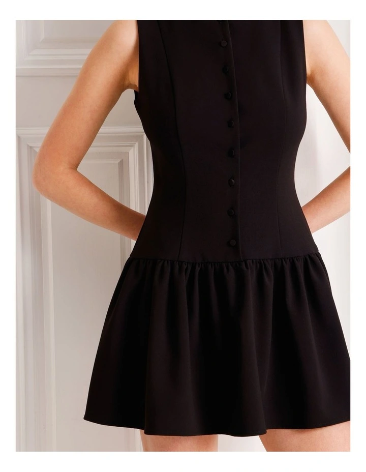 Tailored Drop Waist Mini Dress in Black image 4