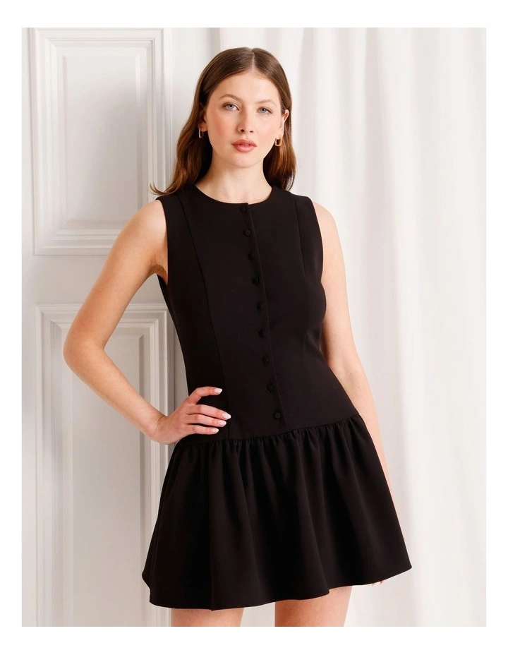 Tailored Drop Waist Mini Dress in Black image 5