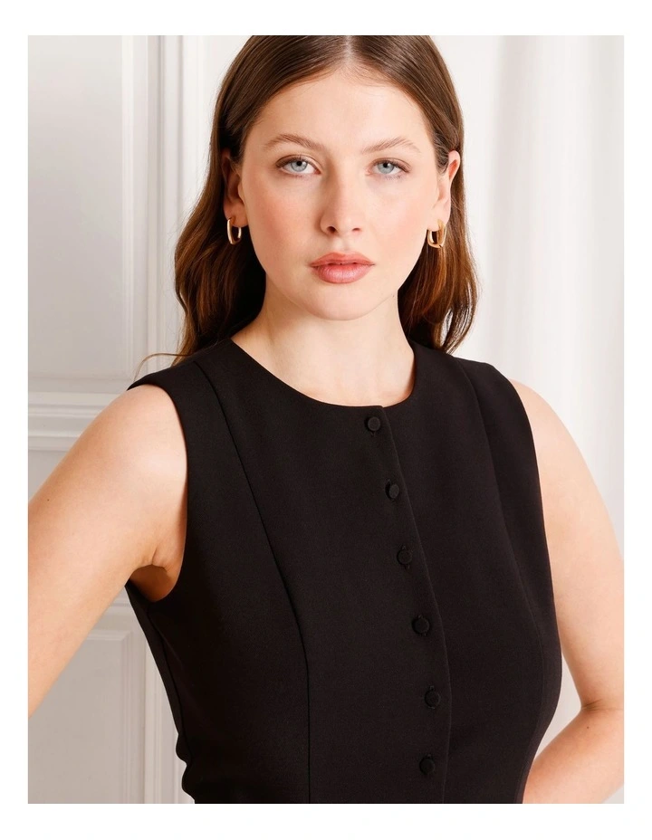 Tailored Drop Waist Mini Dress in Black image 7