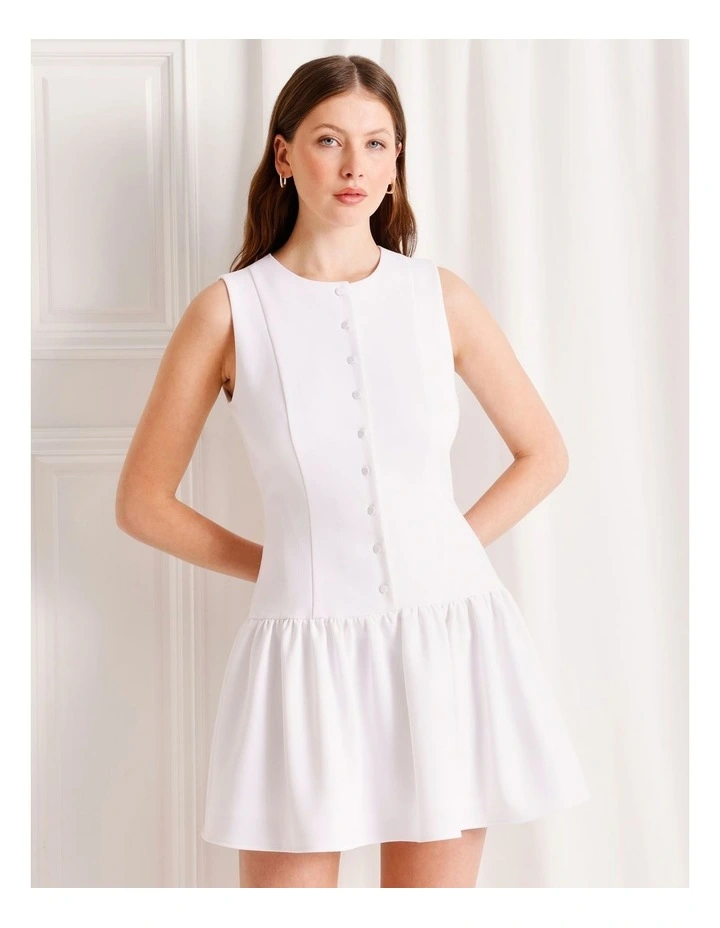Tailored Drop Waist Mini Dress in White image 1