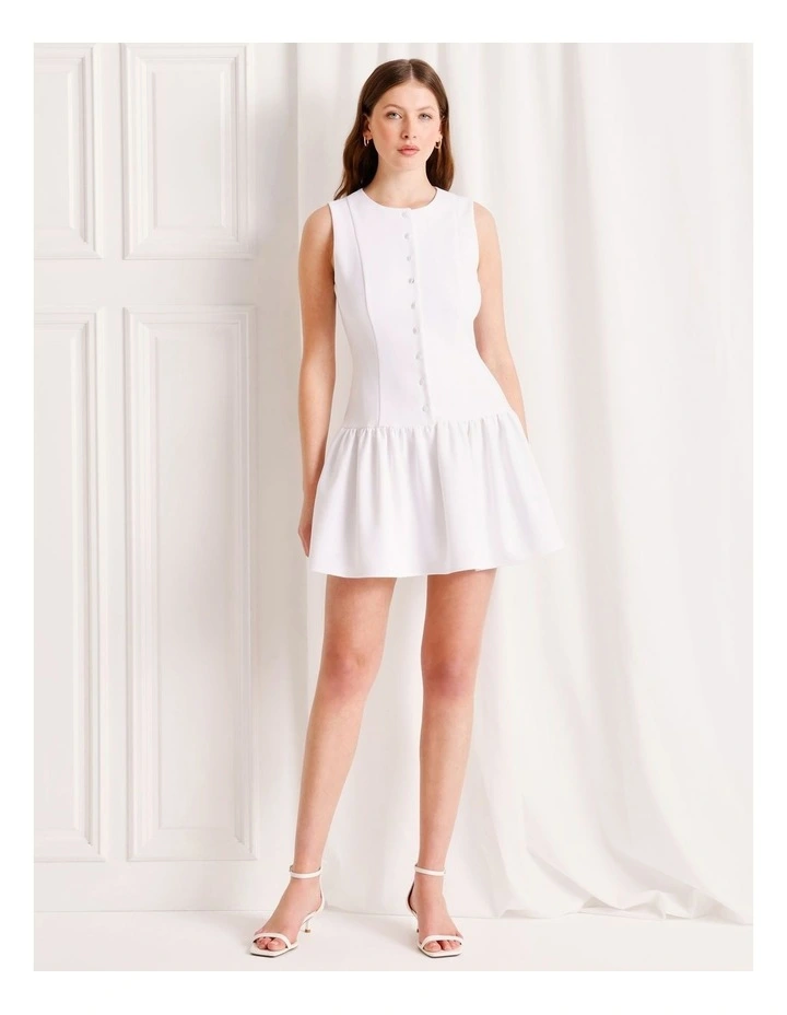 Tailored Drop Waist Mini Dress in White image 2