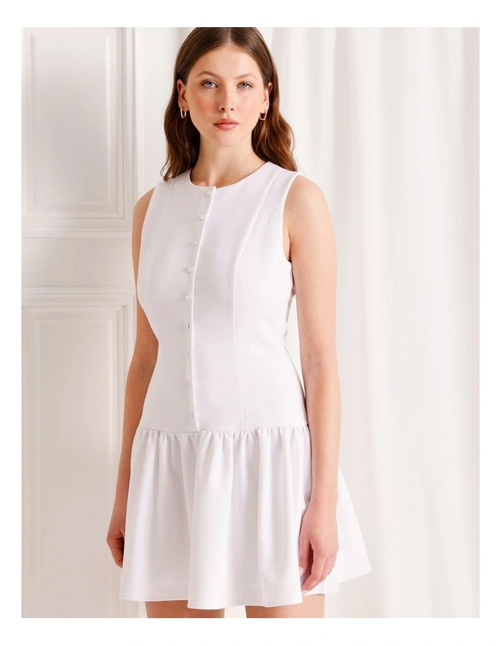 Tailored Drop Waist Mini Dress in White image 3