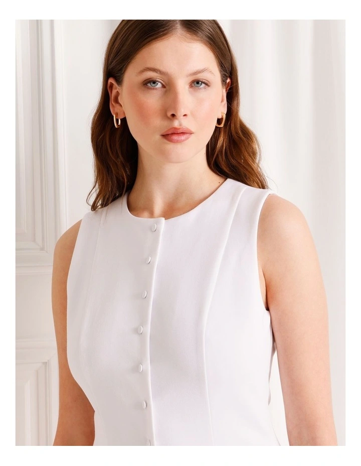 Tailored Drop Waist Mini Dress in White image 4