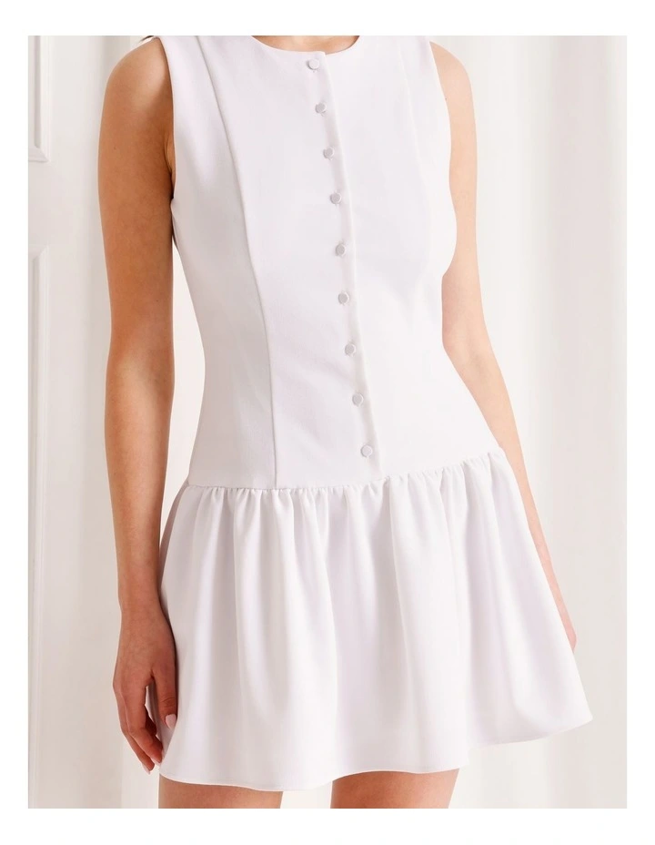 Tailored Drop Waist Mini Dress in White image 5
