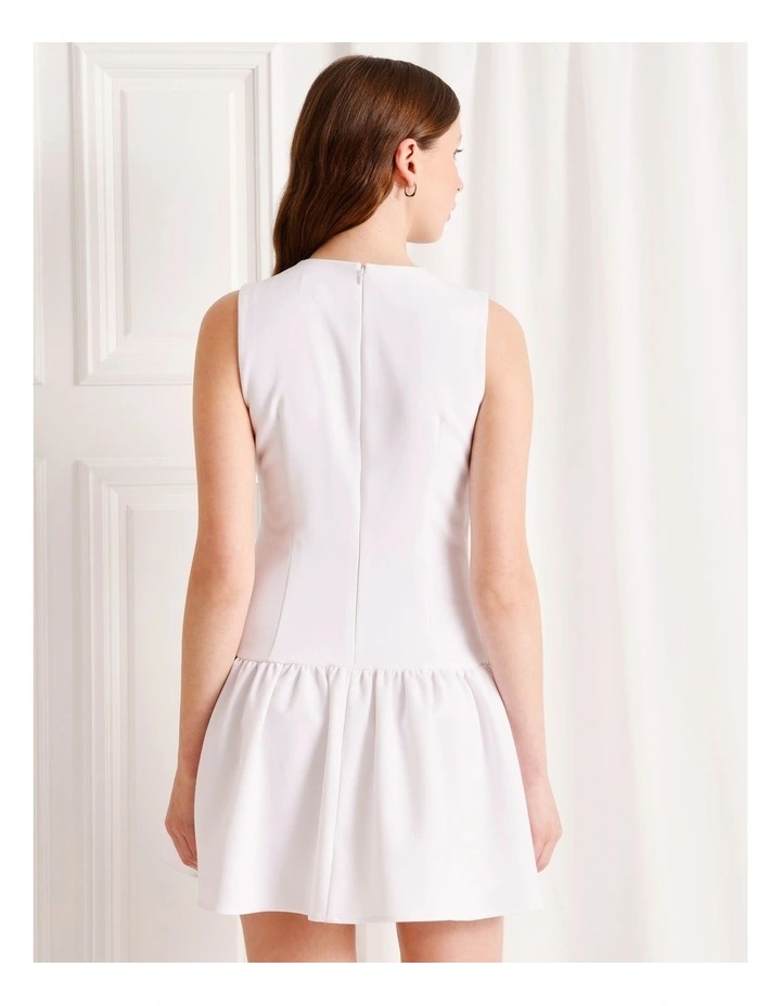 Tailored Drop Waist Mini Dress in White image 6