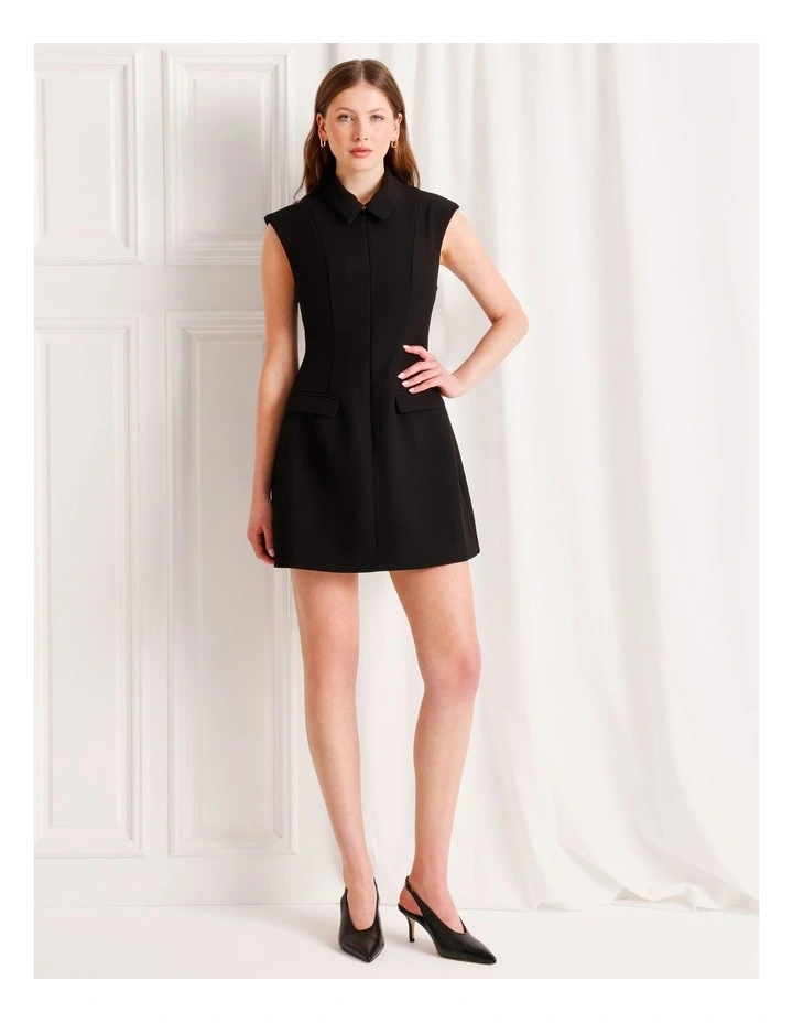 Zip Front Mini Dress in Black image 1