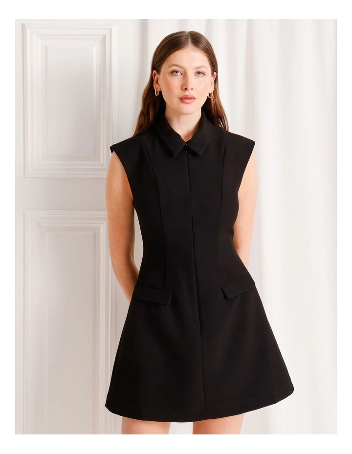 Zip Front Mini Dress in Black image 2