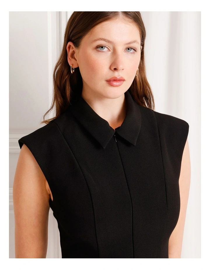 Zip Front Mini Dress in Black image 3