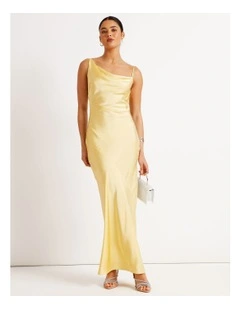 Satin Bias Cut Maxi Dress in Light Yellow