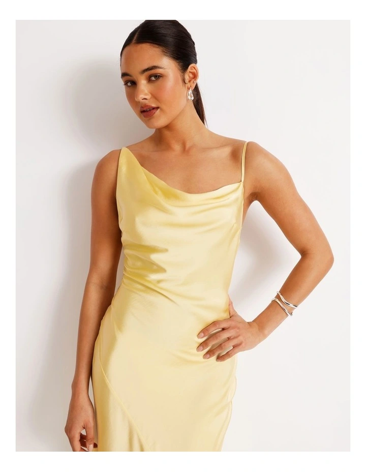 Satin Bias Cut Maxi Dress in Light Yellow image 2
