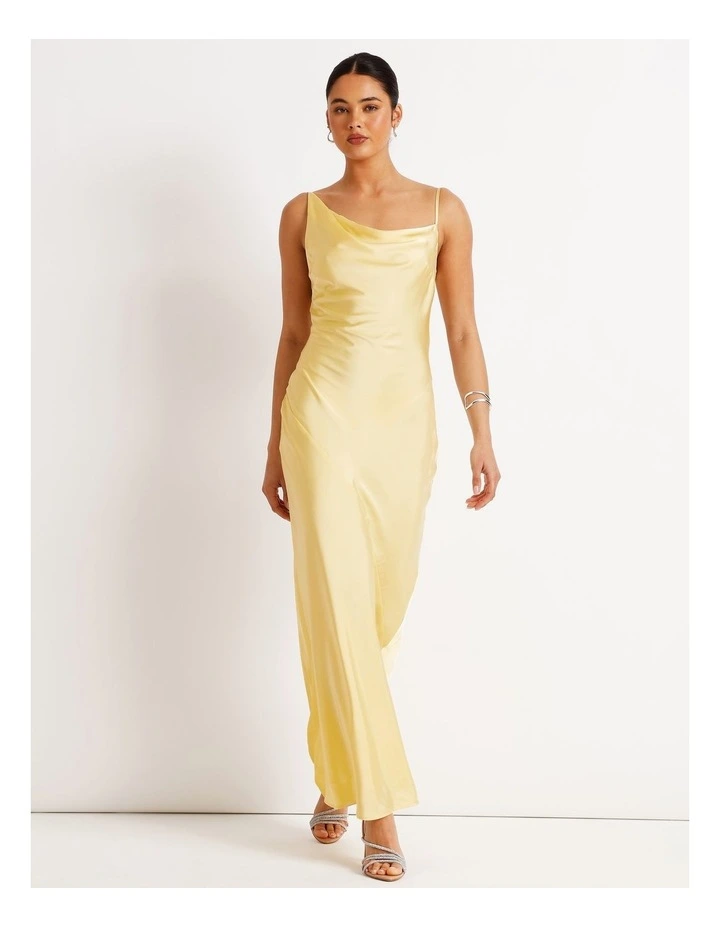 Satin Bias Cut Maxi Dress in Light Yellow image 3