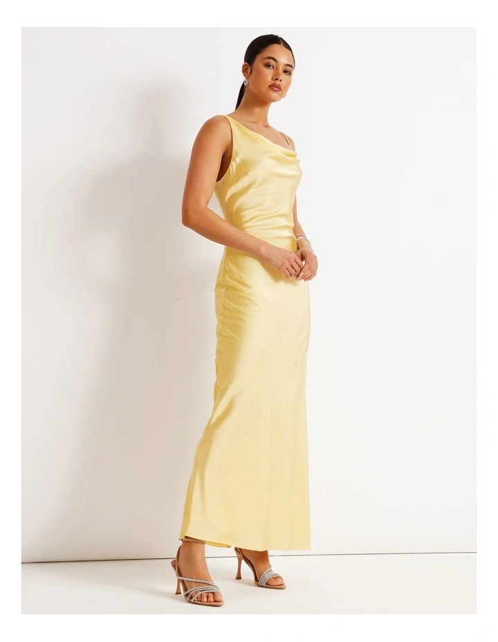 Satin Bias Cut Maxi Dress in Light Yellow image 4