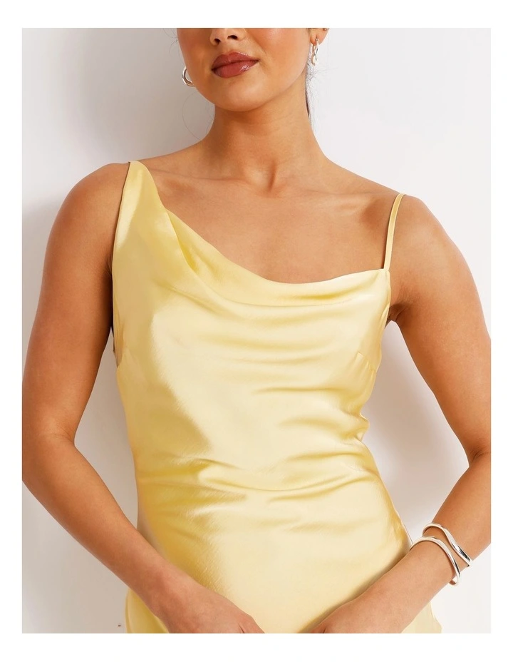 Satin Bias Cut Maxi Dress in Light Yellow image 5