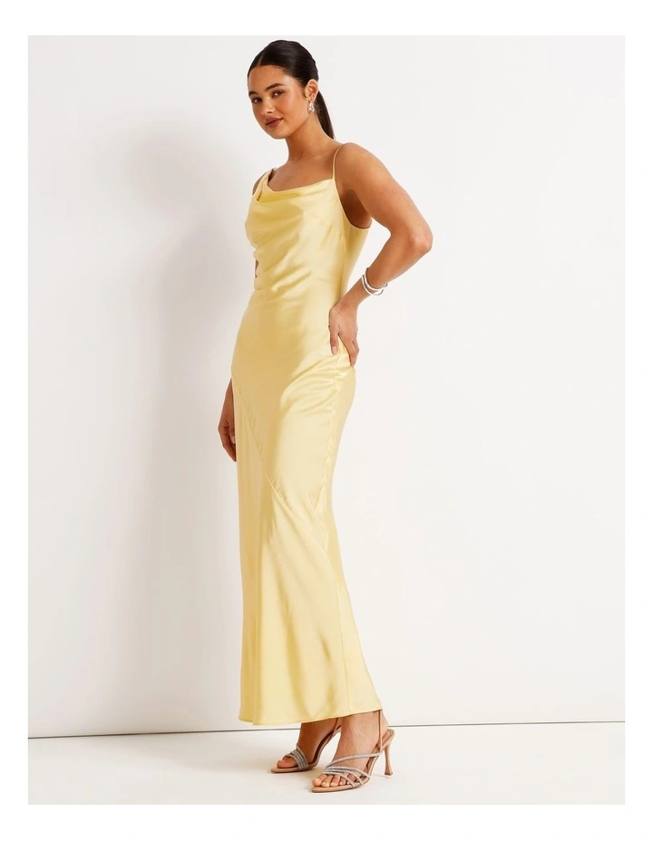 Satin Bias Cut Maxi Dress in Light Yellow image 7