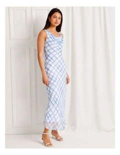 Cowl Neck Bias Cut Maxi Dress in Blue