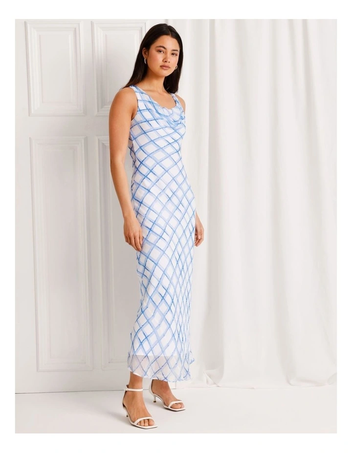 Cowl Neck Bias Cut Maxi Dress in Blue image 1