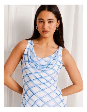 Cowl Neck Bias Cut Maxi Dress in Blue