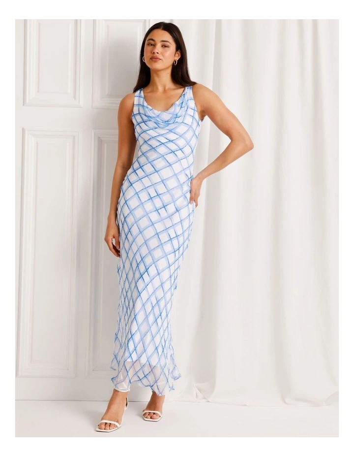 Cowl Neck Bias Cut Maxi Dress in Blue image 3