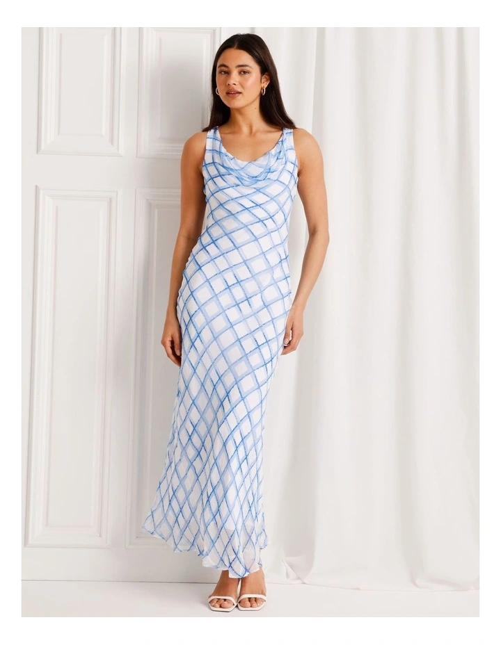 Cowl Neck Bias Cut Maxi Dress in Blue image 5