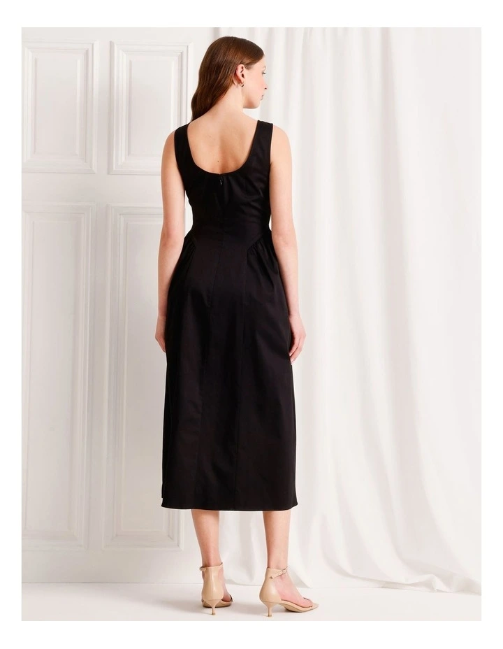 Boat Neck Volume Midi Dress in Black image 6