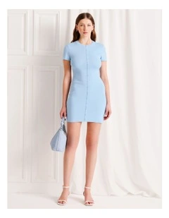 Cap Sleeve Knit Mini Dress in Light Blue
