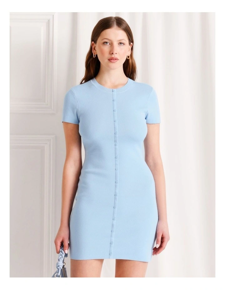 Cap Sleeve Knit Mini Dress in Light Blue image 2