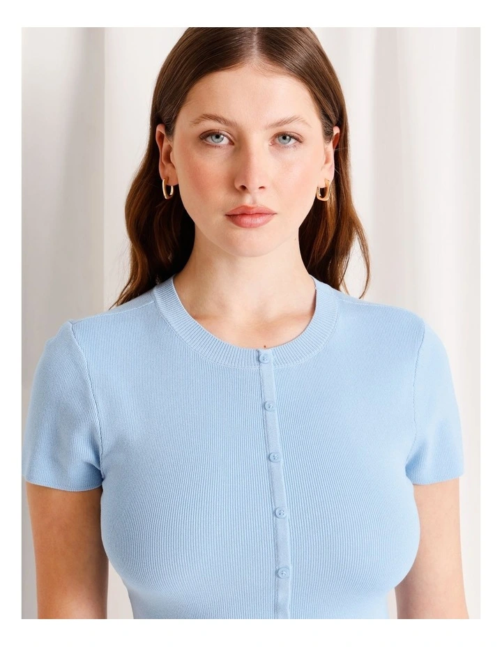 Cap Sleeve Knit Mini Dress in Light Blue image 3
