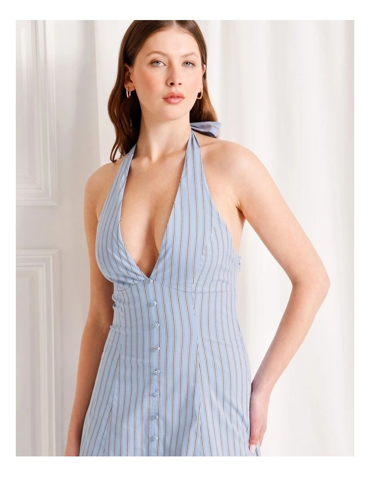 Poplin Halter Neck Midi Dress in Blue image 2
