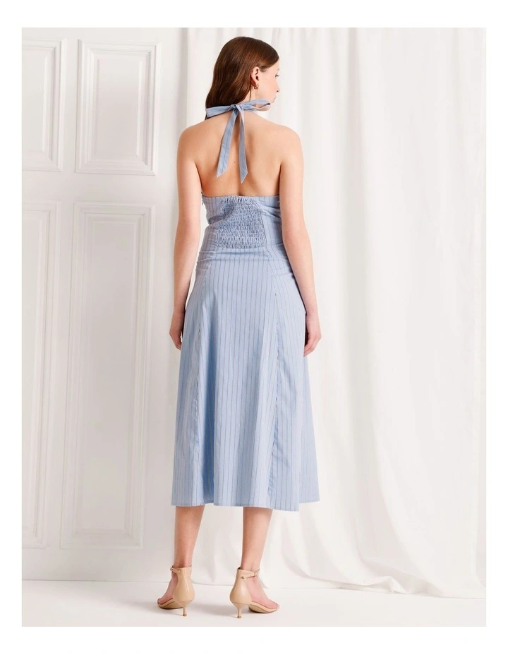 Poplin Halter Neck Midi Dress in Blue image 5