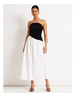 Strapless Contrast Maxi Dress in Black/White