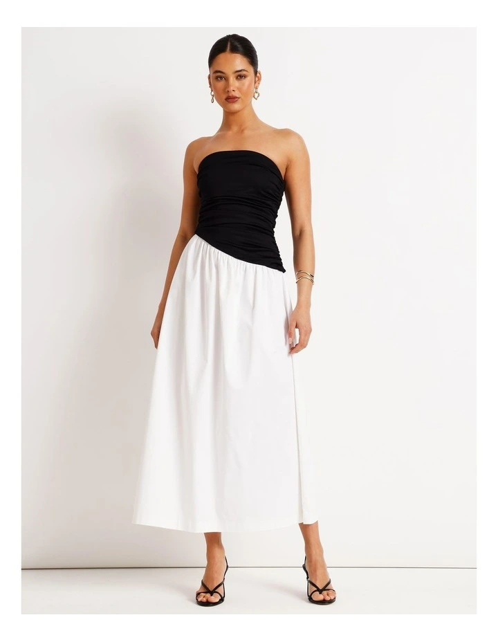 Strapless Contrast Maxi Dress in Black/White image 1