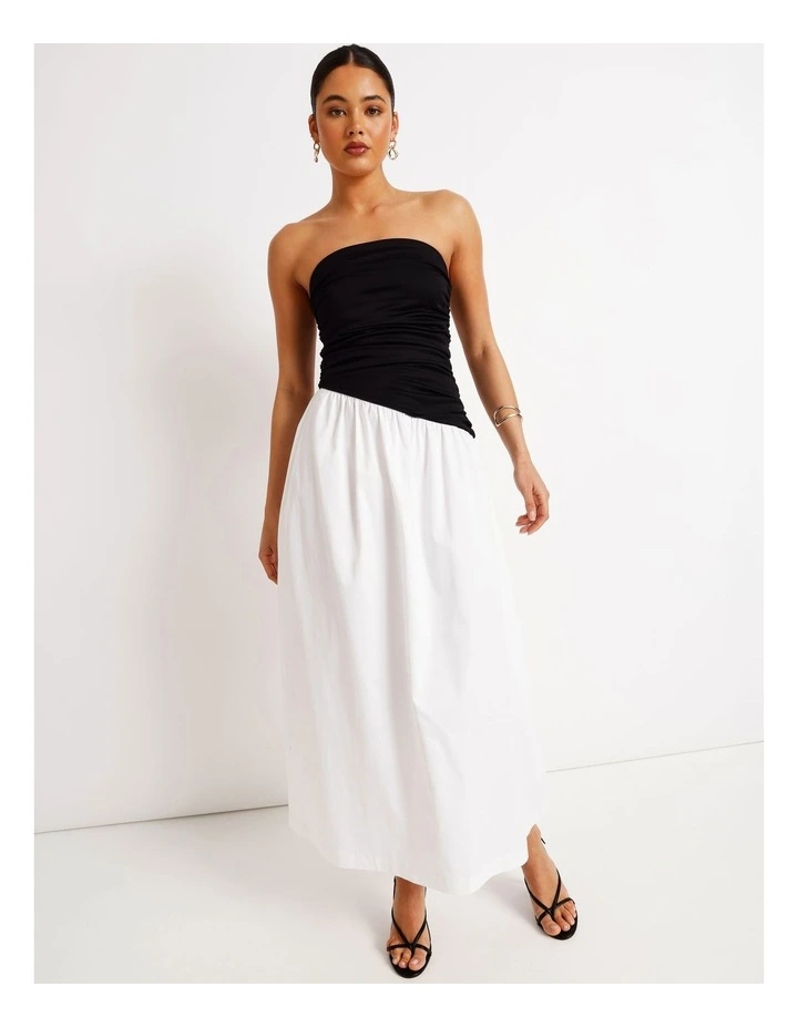 Strapless Contrast Maxi Dress in Black/White image 2