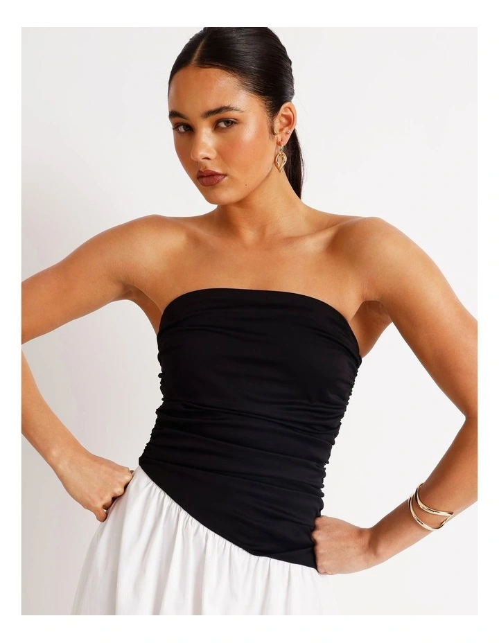 Strapless Contrast Maxi Dress in Black/White image 3