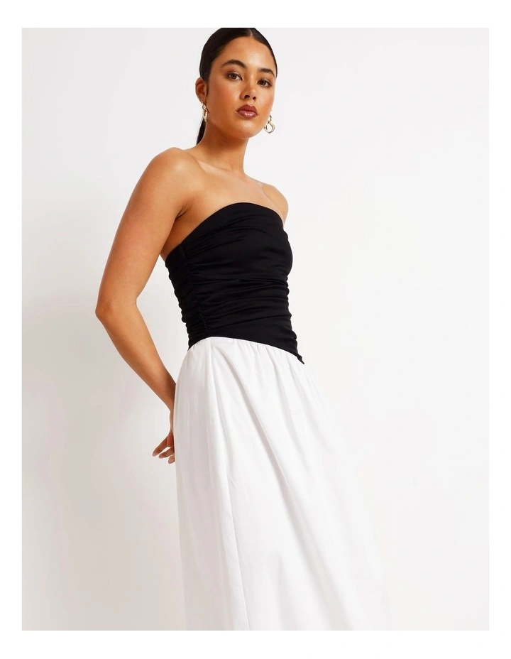 Strapless Contrast Maxi Dress in Black/White image 4