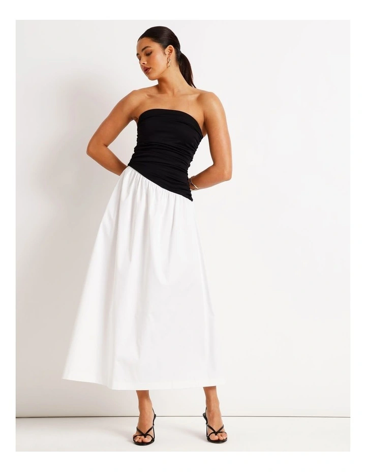 Strapless Contrast Maxi Dress in Black/White image 7
