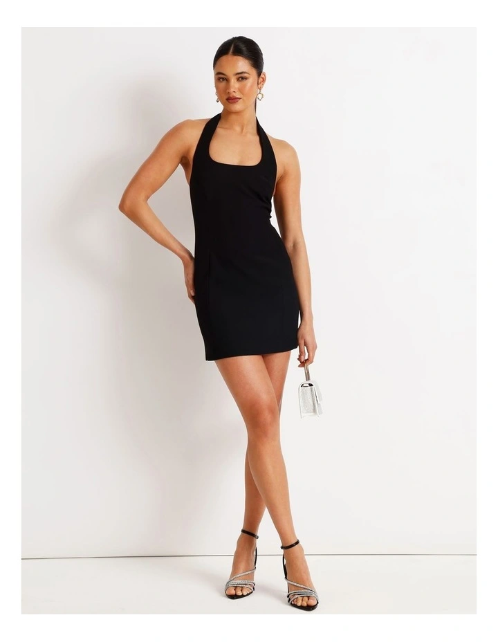 Halter Neck Mini Dress in Black image 1