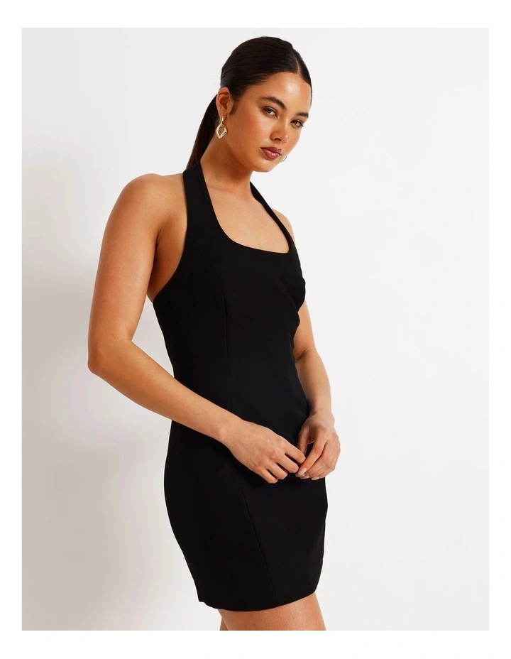 Halter Neck Mini Dress in Black image 2