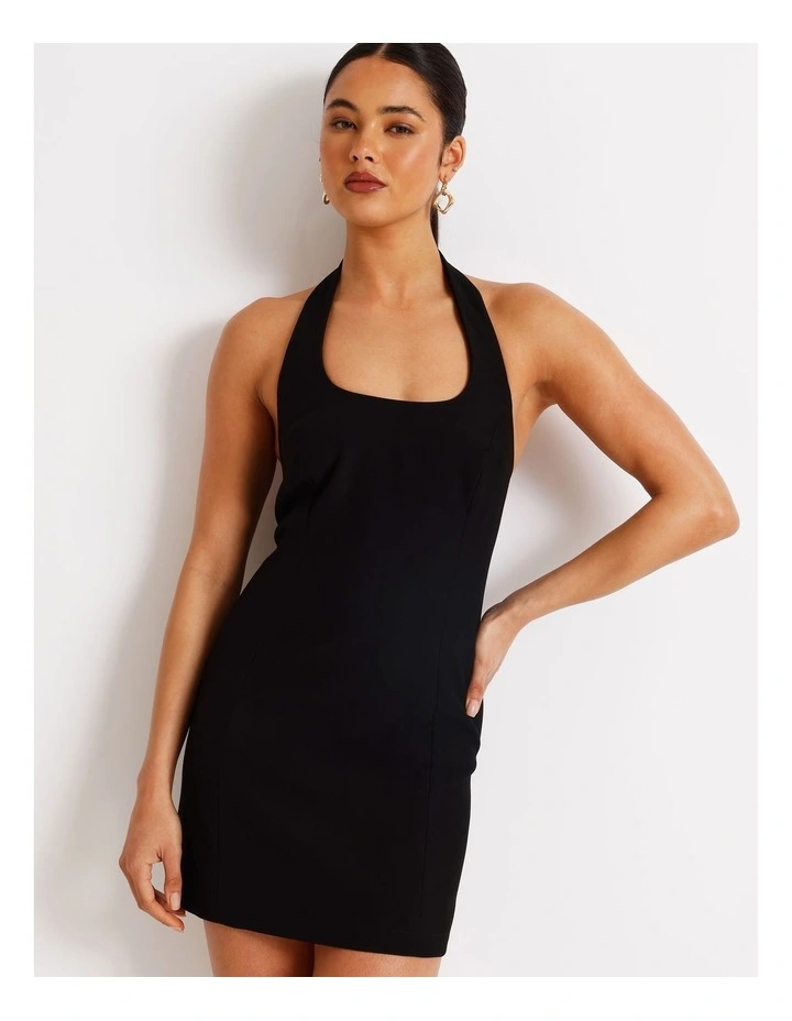 Halter Neck Mini Dress in Black image 3