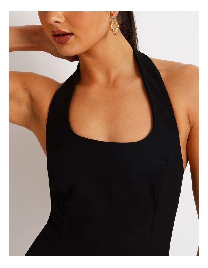 Halter Neck Mini Dress in Black image 4